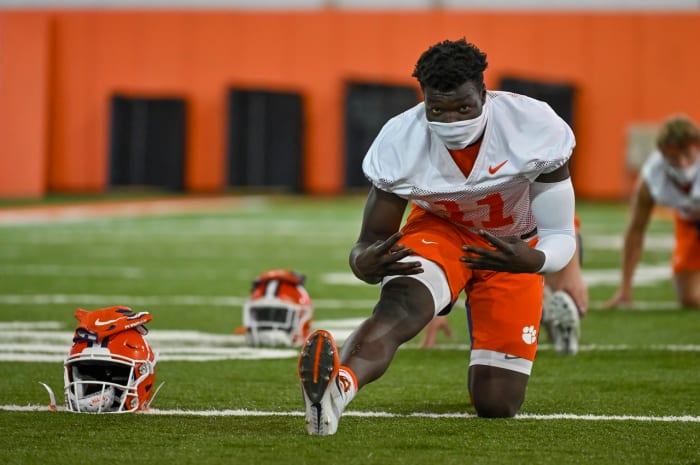 Clemson freshman Ajou Ajou is pictured above during day two of fall camp on Friday, Aug .6 in the Allen N. Reeves football complex.